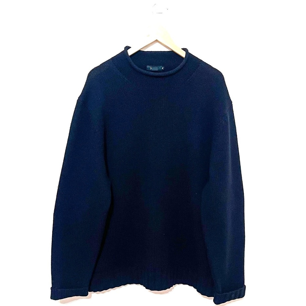 Vintage J Crew Roll Neck Sweater‎ Mens XXL Black Wool Fisherman Heavy Y2K FLAW